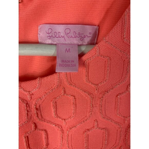 LILLY PULITZER Kent Jacquard Dress‎ SZ M Melon Pink Silver Metallic Sleeveless - Picture 6 of 8